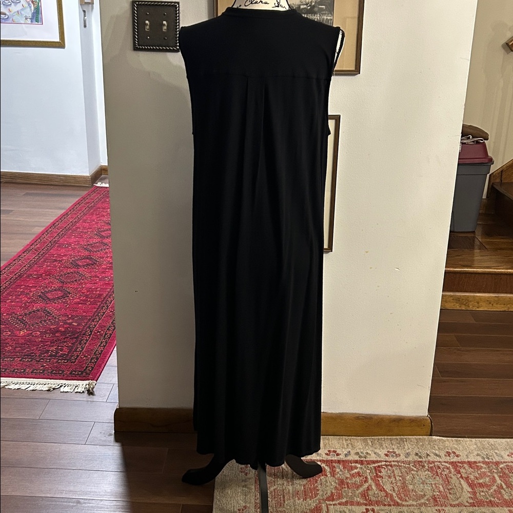 Eileen Fisher Black Sleeveless Button-Up Dress - Picture 2 of 6